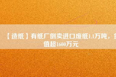 【造紙】有紙廠倒賣進口廢紙1.1萬噸，貨值超1600萬元